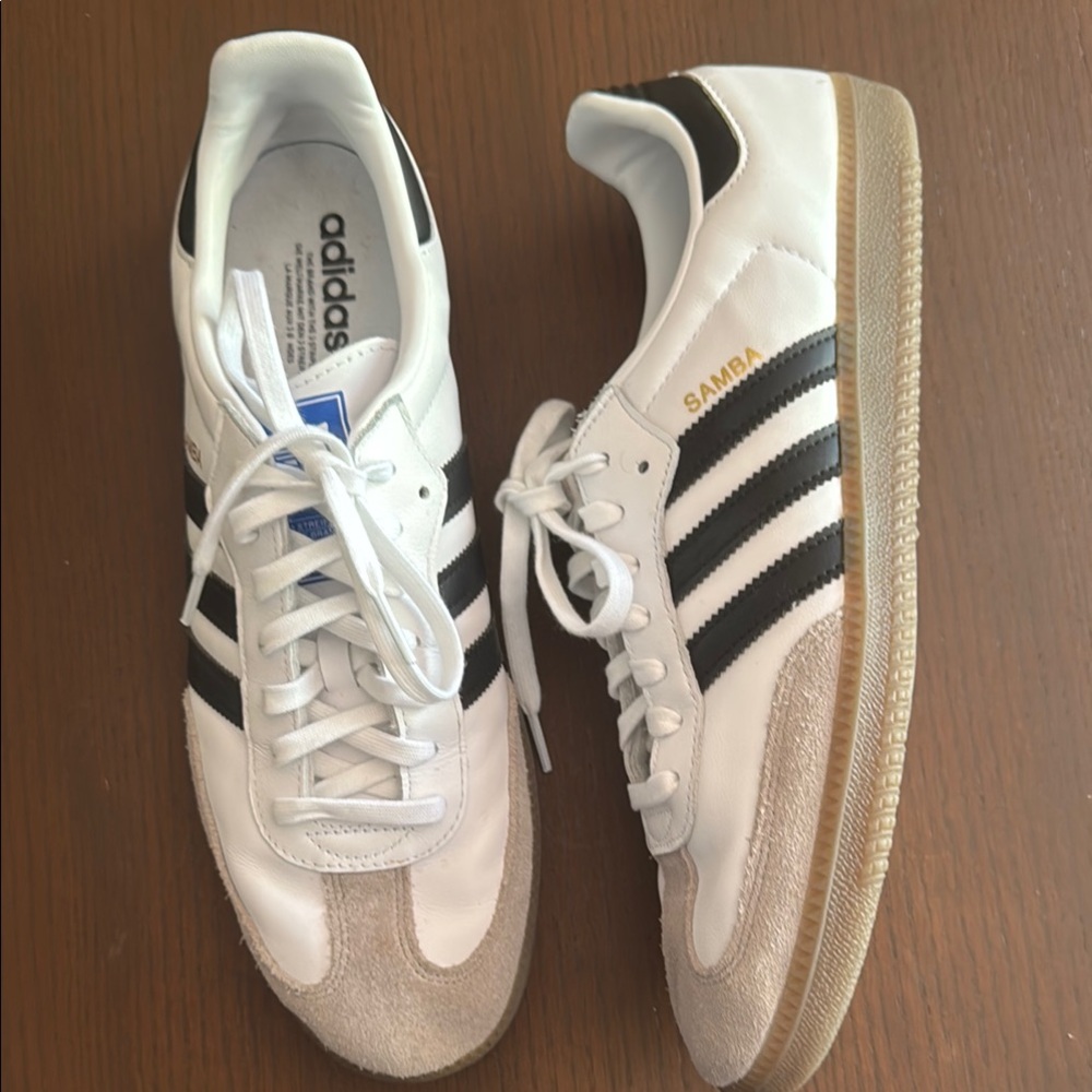 Adidas White and Black Samba Sneakers with Suede and Leather